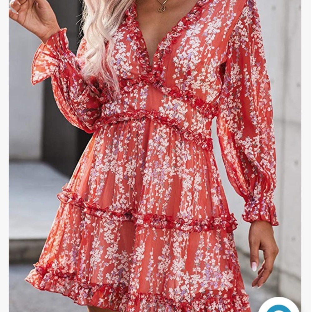 Happy Sailed Long Sleeve Ruffle Dress Large
